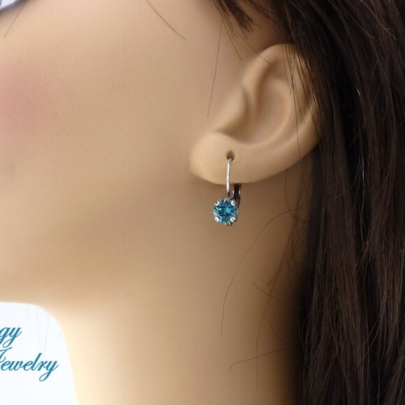 Indicolite Solitaire Drop Earrings Made with Genuine Austrian 6mm Crystals - Picture 6 of 7